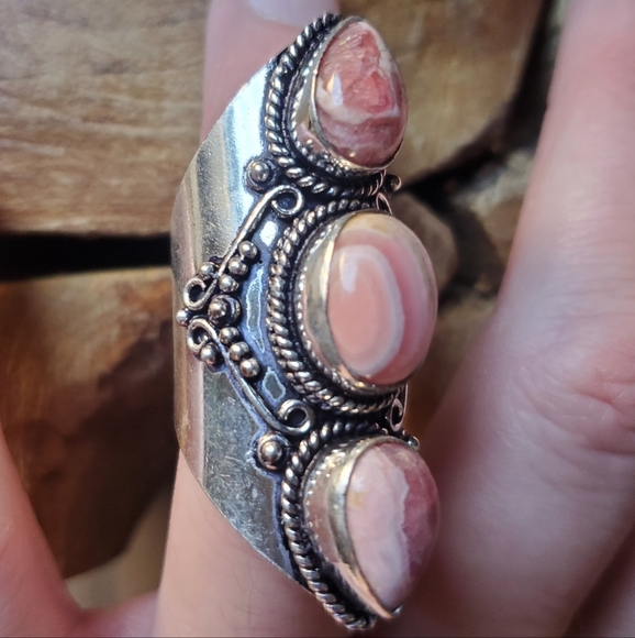 New Rhodochrosite 925 Silver Statement Ring. - Picture 13 of 16